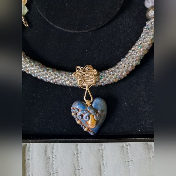 Unique Rare Artisan Mixed Media Silver Sea Glass Labradorite Necklace & Pendant - Picture 2 of 6